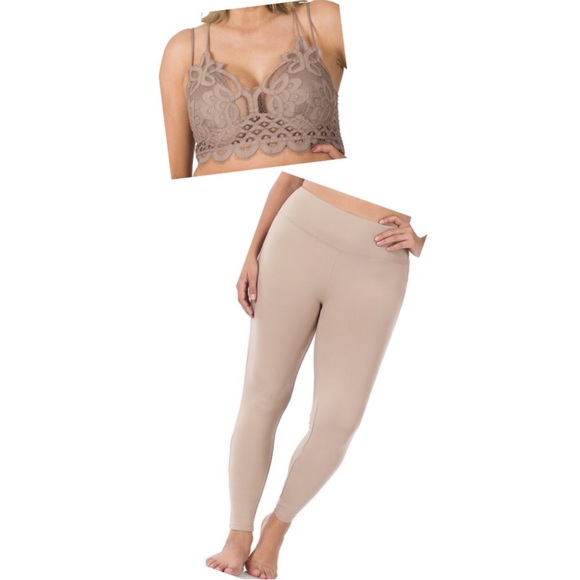 Zenana 2-Piece Adeline Bralette & Leggings Set In Sand Beige. NWT! Sz 1X & 2X - Picture 1 of 5